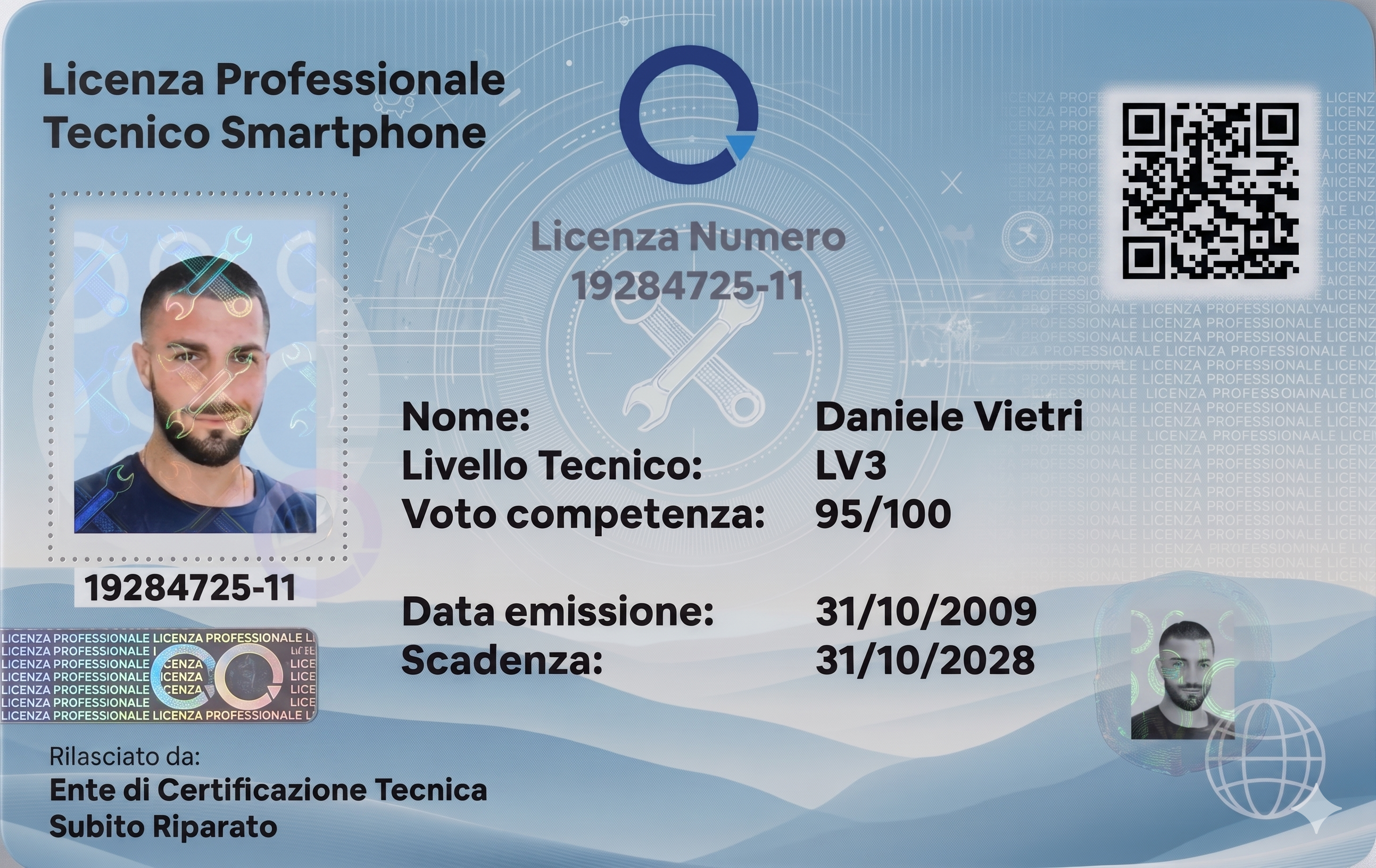Licenza Professionale Tecnico Smartphone — Daniele Vietri, LV3, 95/100, numero 19284725-11
